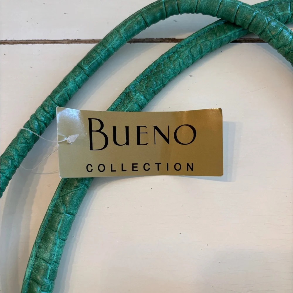 BUENO RAFFIA Woven Straw Handbag Green Faux Leather Bow and Trim NWT